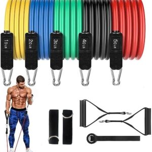 WSAKOUE Resistance Bands Set With 5 Level Fitness for Men & Women, Handles Door Anchor Ankle Straps and Carry Bag for Home Outdoor Exercise, Workouts