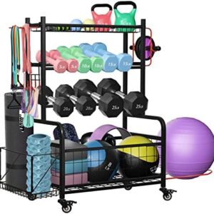 Weight Rack for Dumbbells, Dumbbell Rack Home Gym Storage Stand for Yoga Mat Kettlebells and Strength Training Fitness Equipment, Weight Holder Rack for Dumbbells with Wheels