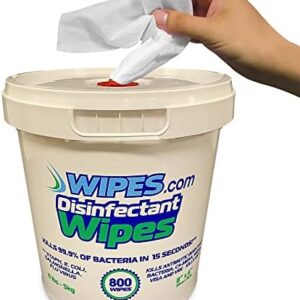 Wipes.com - Disinfecting Wipes in A Bucket Dispenser, Cleaning Wipes for Office & Fitness Equipment, Alcohol & Bleach-Free Sanitation Wipes, EPA Registered, 8 x 6 Inches, Lemon Scent, 800 Wipes per Roll