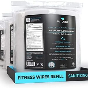 Wipex Gym Wipes Refill Roll for Dispensers Bulk Size, 800 ct Wipes per Pack, Fitness Cleaner with Safe Plant-Based Cloth with BZK (4 Pack Roll, 3200 Wipes)