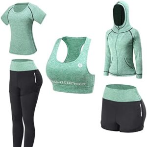 Women Workout Clothes Set 5 PCS Exercise Athletic Outfits Set