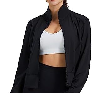 Women Workout Running Track Jacket Full Zip up Slim Fit Yoga Sports Athletic Jacket with Thumb Holes