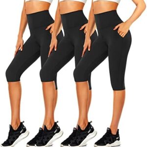 Women's Knee Length Leggings-High Waisted Capri Pants Biker Shorts for Women Yoga Workout Exercise Short Casual Summer