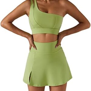 Women's Tennis Skirts Sport Bra Sets High Waisted Golf Skorts Skirt One Shoulder Sports Bra Running Workout Activewear