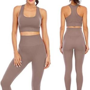 Workout Sets for Women 2 Piece High Waisted Seamless Leggings with Padded Sports Bra Sets