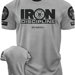 Workout Shirts for Men, Iron Discipline Motivational Gym Shirt Funny Sayings Lifting T-Shirt (LG, Iron Discipline Grey)