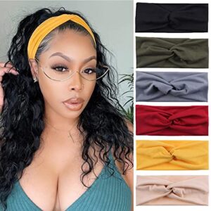 XTREND 6 Pcs Women's Headbands Twisted Cross Elastic Headbands Yoga Running Sports Workout Headbands Non-Slip Sweat Soft Headbands Solid Color Simple Versatile Hair Accessory Headbands