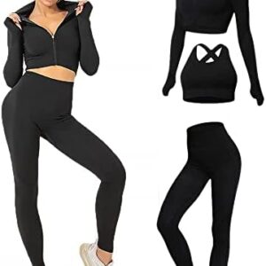 YETOWA Women's 3pcs Seamless Outfit Workout Sets Gym, Fitness Sports Tracksuit Workout Set Running Clothes Yoga Sportswear