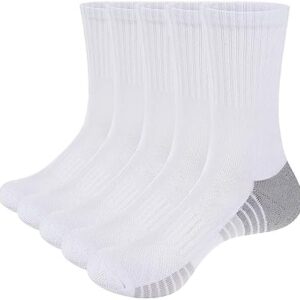 YUEDGE Womens Fitnesss Training Athletic Socks Moisture Wicking Cotton Cushioned Crew Socks for Women Size 4-13, 5 Pairs