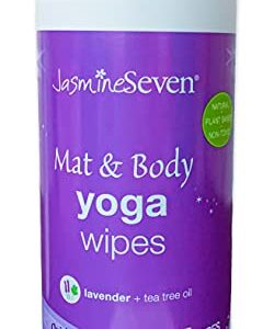 Yoga Wipes for Body and Mat - Natural Lavender and Tea Tree - 45 Wipes in Resealable Canister - by Jasmine Seven - for Home, Studio, Gym, Spa