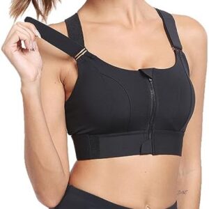 Zipper Sports Bra for Women Velcro Adjustable Straps High Impact Ultimate Front Zip Bra Running