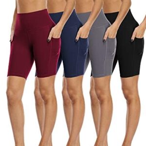 Zonoss 4 Pack Biker Shorts with Pockets for Women High Waist,Womens Athletic Workout Shorts for Summer