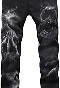 chouyatou Men's Street Wear Distressed Fit Stylish Printed Slim Jeans Denim Pants