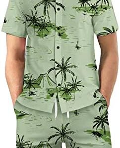 lulshou 2023 Mens Shirt and Short Sets Casual Beach Sport Set 2 Piece Outfits for Men Summer Hawaiian Printed Tracksuit