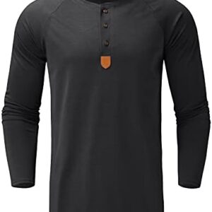 webert Men's Leisure O-Neck T-Shirt Solid Color 1/3 Button Neckline Loose Tee Long-Sleeved Button Down Shirts for Men