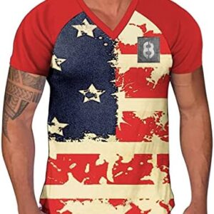 webert Mens Spring Summer Casual Sports Color Blocking Independence Day Raglan Sleeves Pullover V Neck Medium Shirts for