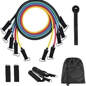 11 Pcs Exercise Fitness Resistance Bands Set Fitness Rope Stretch Workout Fitness Set Bodybuilding Elastic Pull Rope Full Body Waist Arm Leg Strength Training Loop for Pilates, Rehab, Yoga Gym