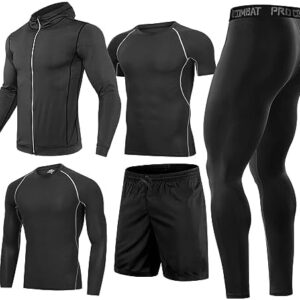 Workout Sets Compression Shirt Pants Jacket for outdoor sports Gym Clothes for Men 5PCS