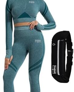 TruliaD 2-Piece Workout Sets For Women Athletic Fitness Gym Activewear Seamless Squat Proof Yoga Set With Waist Bag