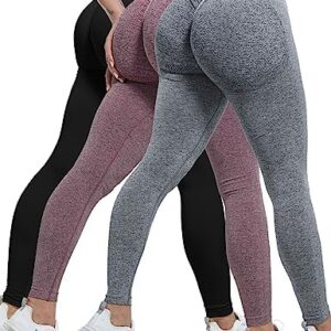 CHRLEISURE 3 Piece Butt Lifting Leggings for Women, Gym Workout Scrunch Butt Seamless Yoga Leggings