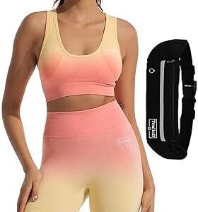 TruliaD 2-Piece Workout Sets For Women Athletic Fitness Gym Activewear Seamless Squat Proof Yoga Set With Waist Bag