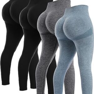 NORMOV 4 Piece Butt Lifting Workout Leggings for Women, Seamless Gym Scrunch Booty Lifting Sets