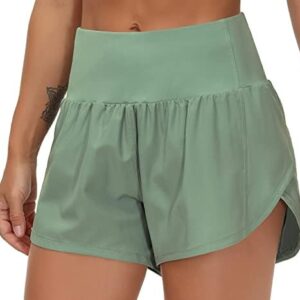 THE GYM PEOPLE Womens High Waisted Running Shorts Quick Dry Athletic Workout Shorts with Mesh Liner Zipper Pockets