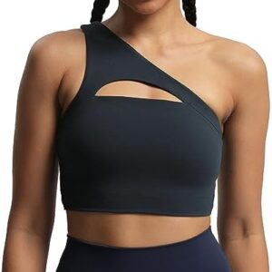 Aoxjox Women's Workout Sports Bras Fitness Gym Olivia Asymmetric One Shoulder Padded Bra Yoga Crop Tank Top