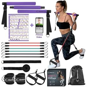 Goocrun Portable Pilates Bar Kit with Resistance Bands for Men and Women - 3 Set Exercise Resistance Bands - Multifunctional Home Gym - Supports Full-Body Workouts – with Fitness Poster and Video