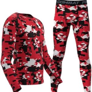 1Bests Men's 2 Pieces Sports Fitness Camouflage Tight Set Running Quick-Drying Breathable Compression T-Shirts + Pants