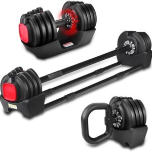 3-in-1 Adjustable Dumbbell Kettlebell Barbell Set, (2-43lbs) 12 Weight Adjustment, Multifunctional Weight Set – Enhanced Easy Transition, Compact Home Gym Equipment for Women & Man, Safety Lock & Nonslip Handle for Full Body Workout