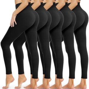 5 Pack Leggings for Women - High Waisted Tummy Control Soft Black Yoga Pants for Workout Athletic Gym Running