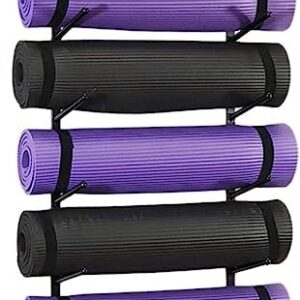 6-Tier Yoga Mat Holder Stand Shelf, School Gym Studio Foam Roller Rack Wall Mount, Fitness Equipment Organizer Hardware Included (Color : Black)