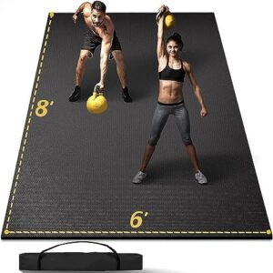 8' x 6' x 7mm Extra Large Exercise Mat, 48 Sq.Ft Heavy Duty PVC Gym Mat for High-Intensity Home Workout & Exercise Equipment, Extreme Anti-Slip and Firm-Grip Rubber Gym Flooring for Home Gym, Shoe-Friendly, Extra Wide and Thick Workout Mat for Yoga, Plyo, MMA, Jump Rope, Stretch, Fitness