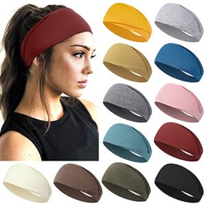 AKTVSHOW Headbands for Women Short Hair Elastic Hair Bands for Women's Hair Non Slip Workout Sports Yoga Head Band Hair Accessories Wide Thick Sweat Hair Wrap for Girls 12 Pack