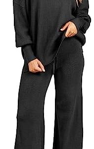 ANRABESS Women 2 Piece Outfits Sweatsuit Oversized Sweater Set & Wide Leg Pants Fall Chunky Lounge Set