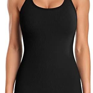 ATTRACO Ribbed Workout Tank Tops for Women with Built in Bra Tight Racerback Scoop Neck Athletic Top