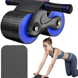 Ab Roller, 2023 New Automatic Rebound Abdominal Wheel, Abdominal Roller Home Exerciser with Knee Pad for Beginners Core Workout, Home Fitness Equipment, Blue