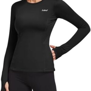 BALEAF Thermal Shirts for Women Long Sleeve Fleece Tops Workout Running Thumbholes Zipper Pocket Cold Weather Gear