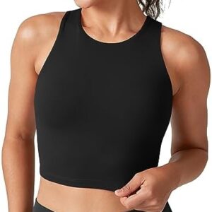 BAYDI Longline Sports Bra High Neck Crop Top with Built in Bra Racerback Tank Tops Removable Padded Yoga Tops