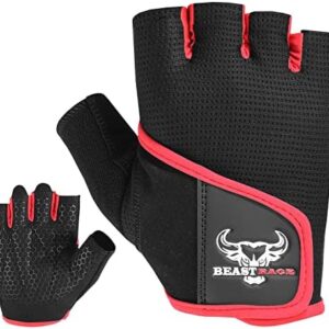 BEAST RAGE Long Wrist Workout Gloves for Mens Womens Wrist Wrap Support, Short Weight Lifting Gloves Extra Grips Pull-ups Deadlifting Weightlifting Non Slip Palm Cycling