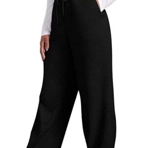 Baggy Wide Leg Sweatpants for Women Fleece Joggers with Pockets Comfy High Waist Lounge Pants Drawstring Sweat Pants