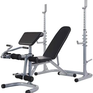 BalanceFrom RS 60 Multifunctional Workout Station Adjustable Olympic Workout Bench with Squat Rack, Leg Extension, Preacher Curl, and Weight Storage, 800-Pound Capacity, Gray