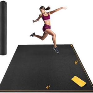 BesWin Large Exercise Mat for Home Workout, 6' x 4'/12'x6' Ultra-Durable Workout Mat for Home Gym Flooring - High Density Gym Mat for Cardio, Plyo, Jump Rope, MMA - Non-Slip, Shoe-Friendly