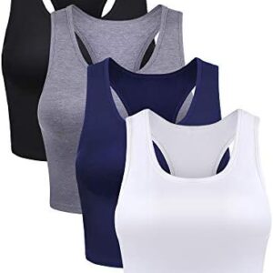 Boao 4 Pieces Basic Crop Tank Tops Sleeveless Racerback Crop Sport Top for Women