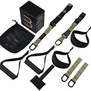 Bodytorc Suspension Trainer, Bodyweight Training Straps for Full Body Workouts at Home, Includes Door Anchor, Extension Arms and Advanced Foot Straps. Green