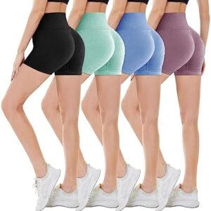 CAMPSNAIL 4 Pack Biker Shorts for Women – 8" High Waist Tummy Control Workout Yoga Running Compression Exercise Shorts