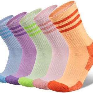 COOPLUS Womens Athletic Crew Socks 5 Pairs Outdoor Recreation Socks Performance Wicking Cushion Mid-Calf Socks