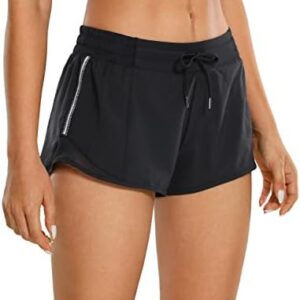 CRZ YOGA Athletic Shorts for Women with Zip Pocket, 2.5"/4" Mid Waist Mesh Liner Shorts for Running Gym Workout