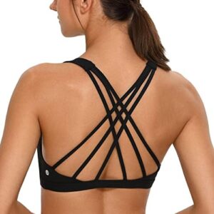 CRZ YOGA Strappy V Neck Sports Bra for Women - Padded Criss Cross Back Workout Yoga Bra